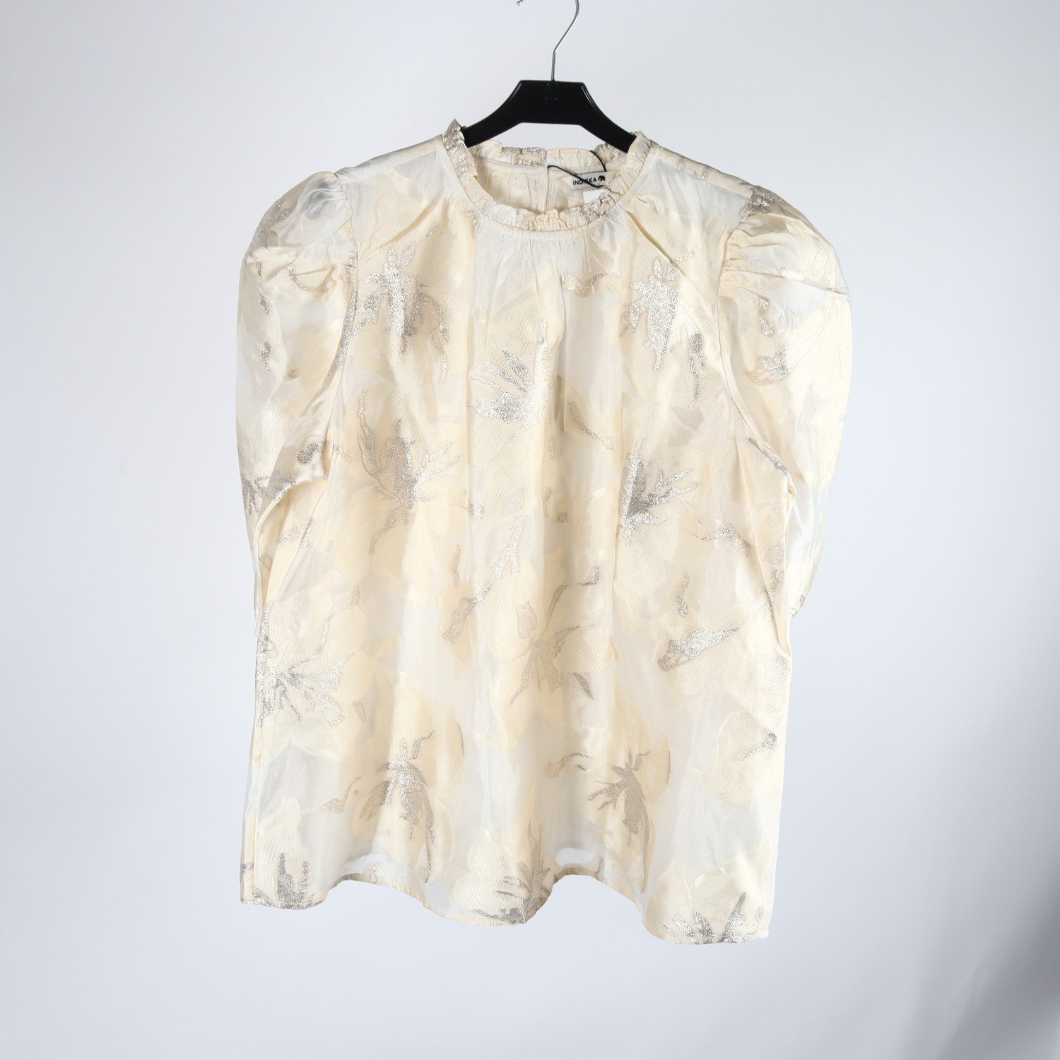 Blus, Indiska, offwhite, transparant, guld, grlittrig, stl. L
