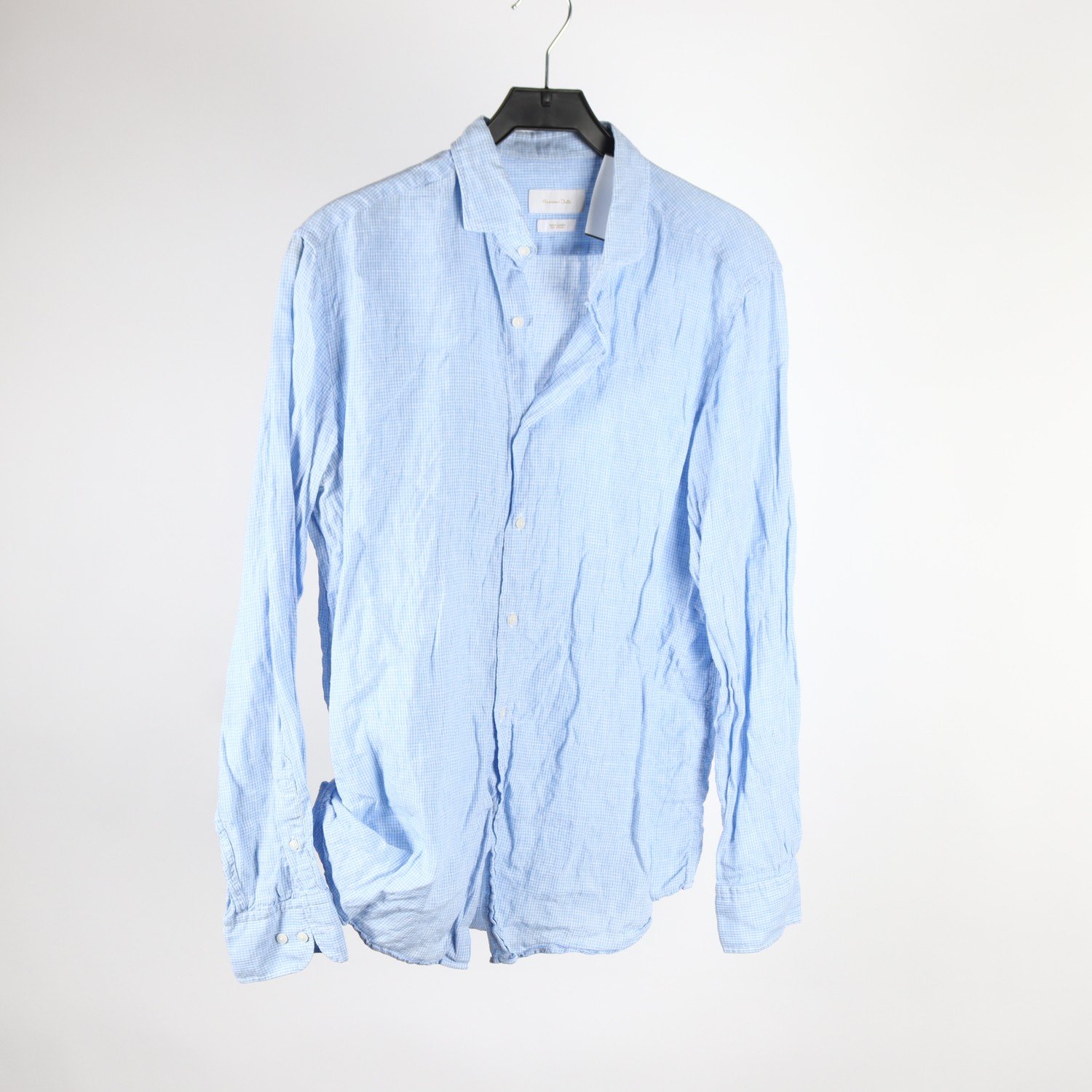 Skjorta, Massimo Dutti, rutig, vit, blå, lin, stl. L