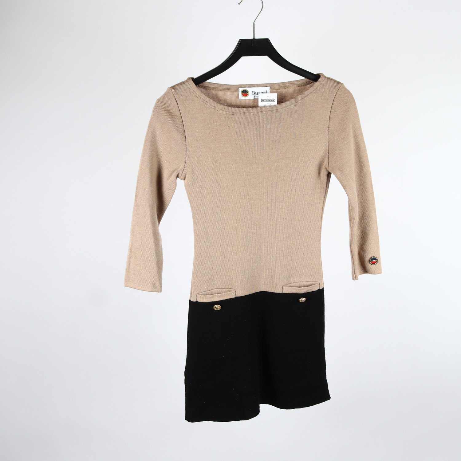 Klänning, Busnel, beige, svart, stl. ca. XS