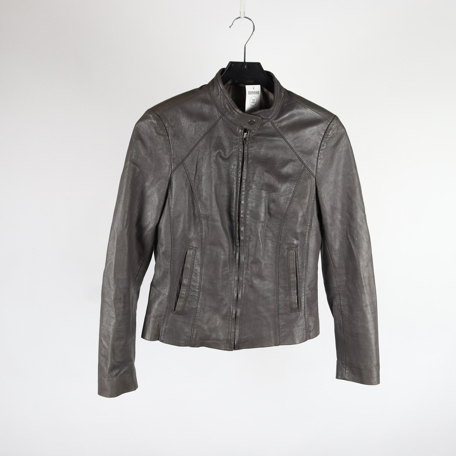 Skinnjacka, Leathertex, grå, stl. 38