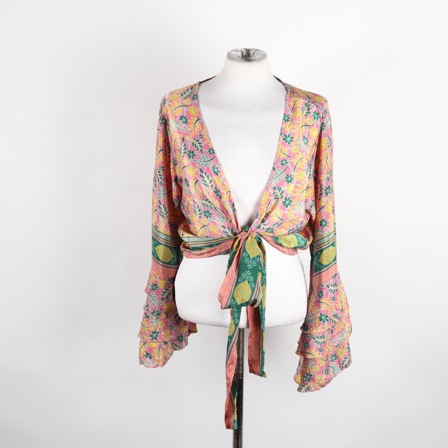 Blus, Follow Your Soul, blommig, gul, rosa, silke, stl. one size