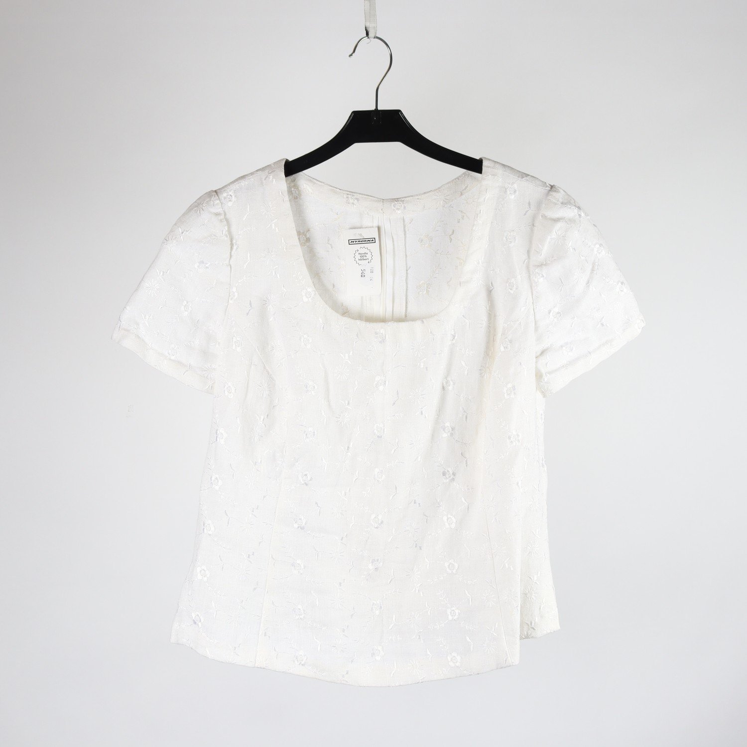 Blus, Okänd, vit, lin, broderad, stl. ca. S