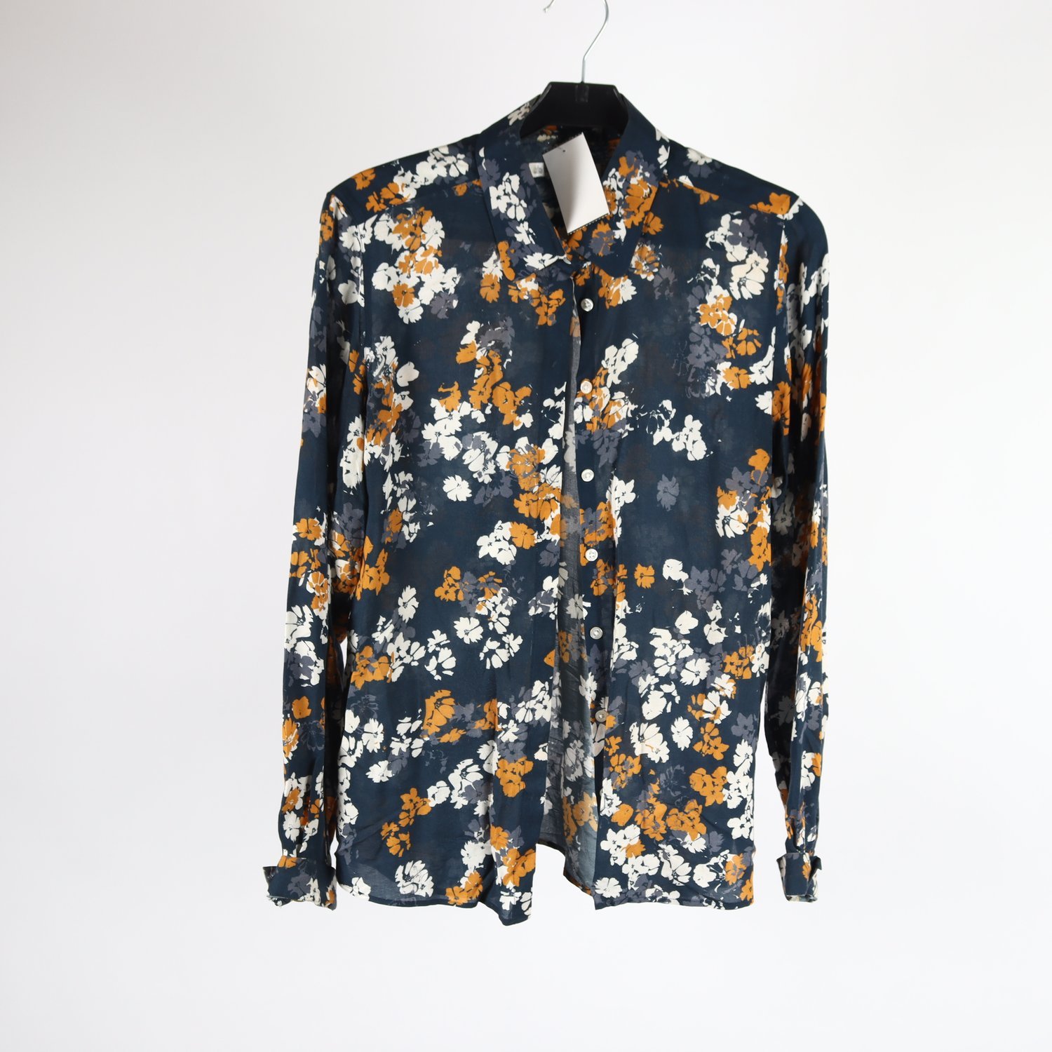 Blus, The shirt Factory, blommig, blå, stl. 34