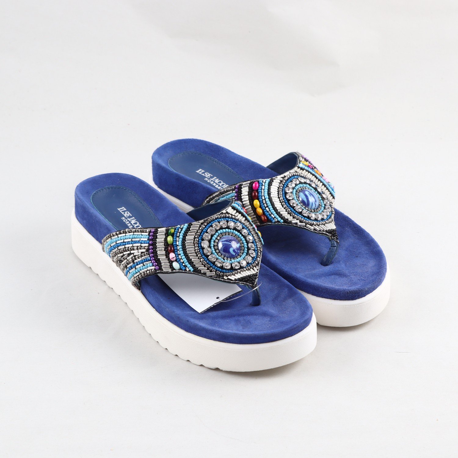 Sandaler, Ilse Jacobsen, blå, pärlor, stl. 40