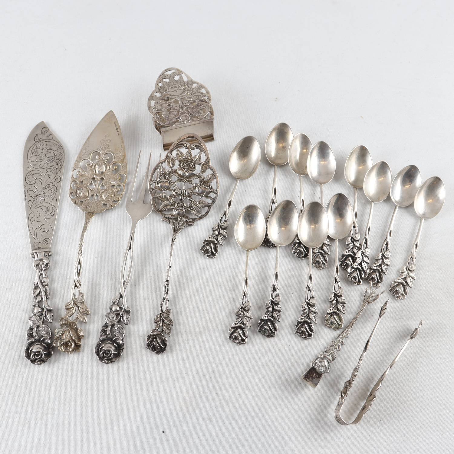 Bestick & servetthållare, silver, kattfot, 1950-60 tal