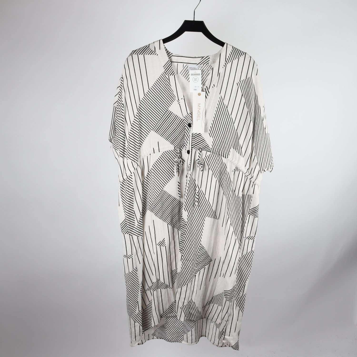 Klänning, Mingel, vit, svart, mönstrad, stl. XXL
