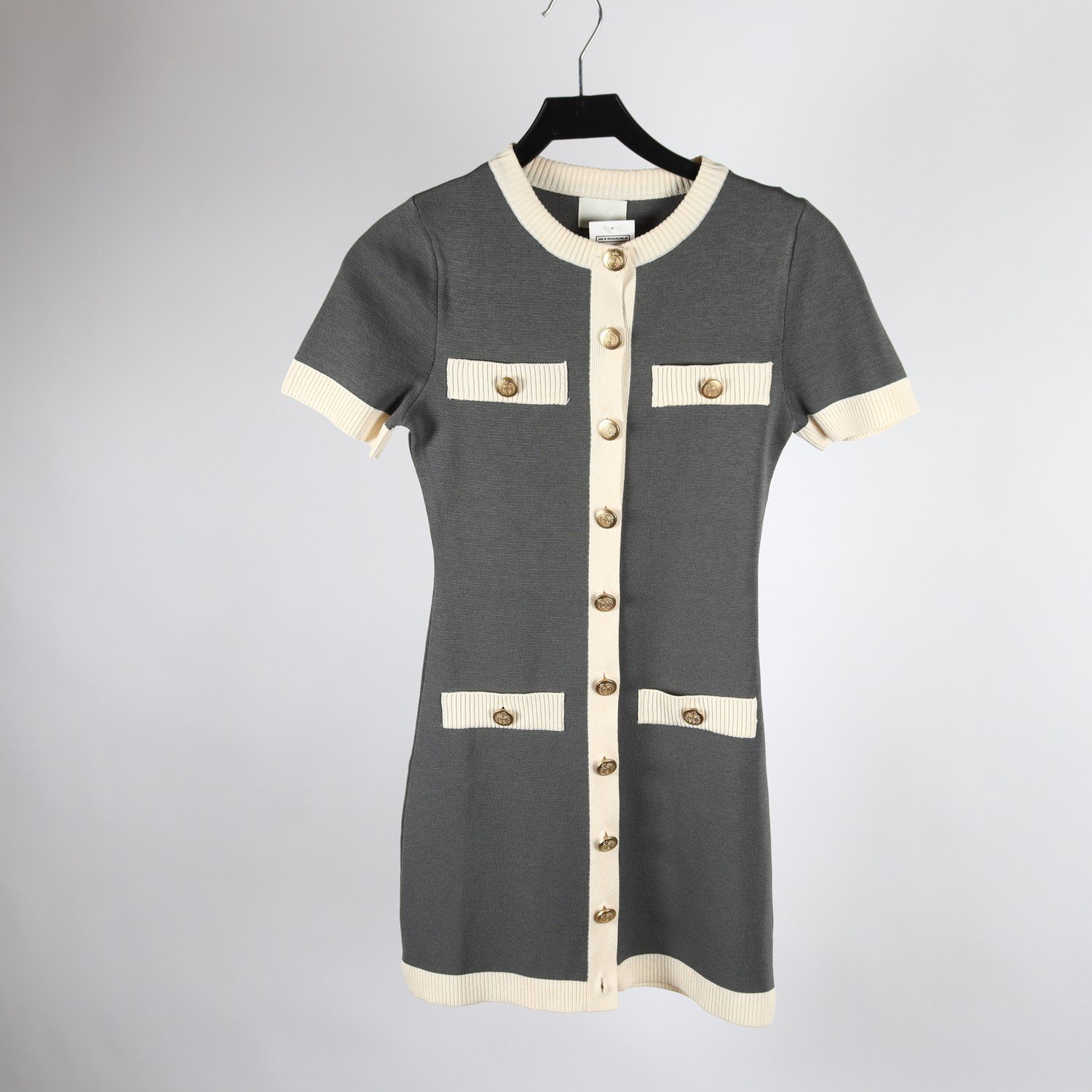 Klänning, H&M, grå, vit, stl. XS