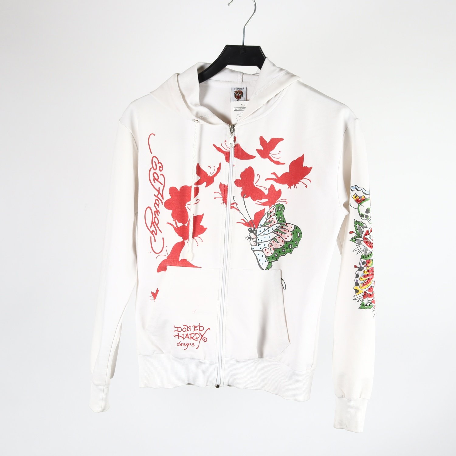 Huvtröja, Ed Hardy, mönstrad, vit, stl. XL