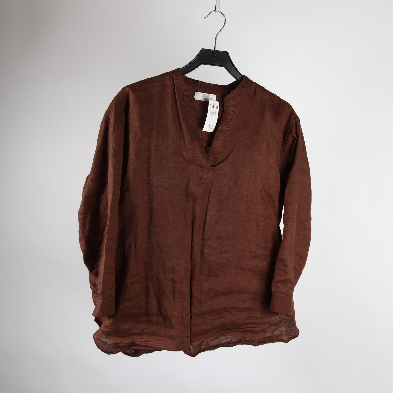 Blus, Uniqlo, brun, lin, stl. XL