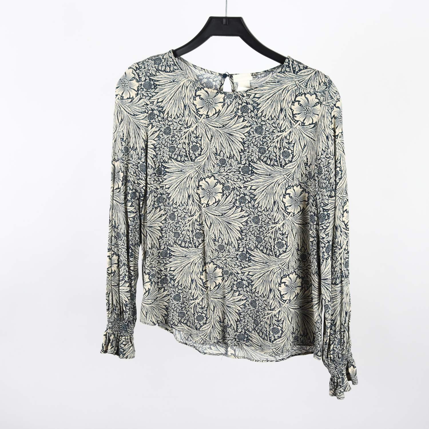 Blus, Morris & Co x H&M, offwhite, blå, mönstrad, stl. 38