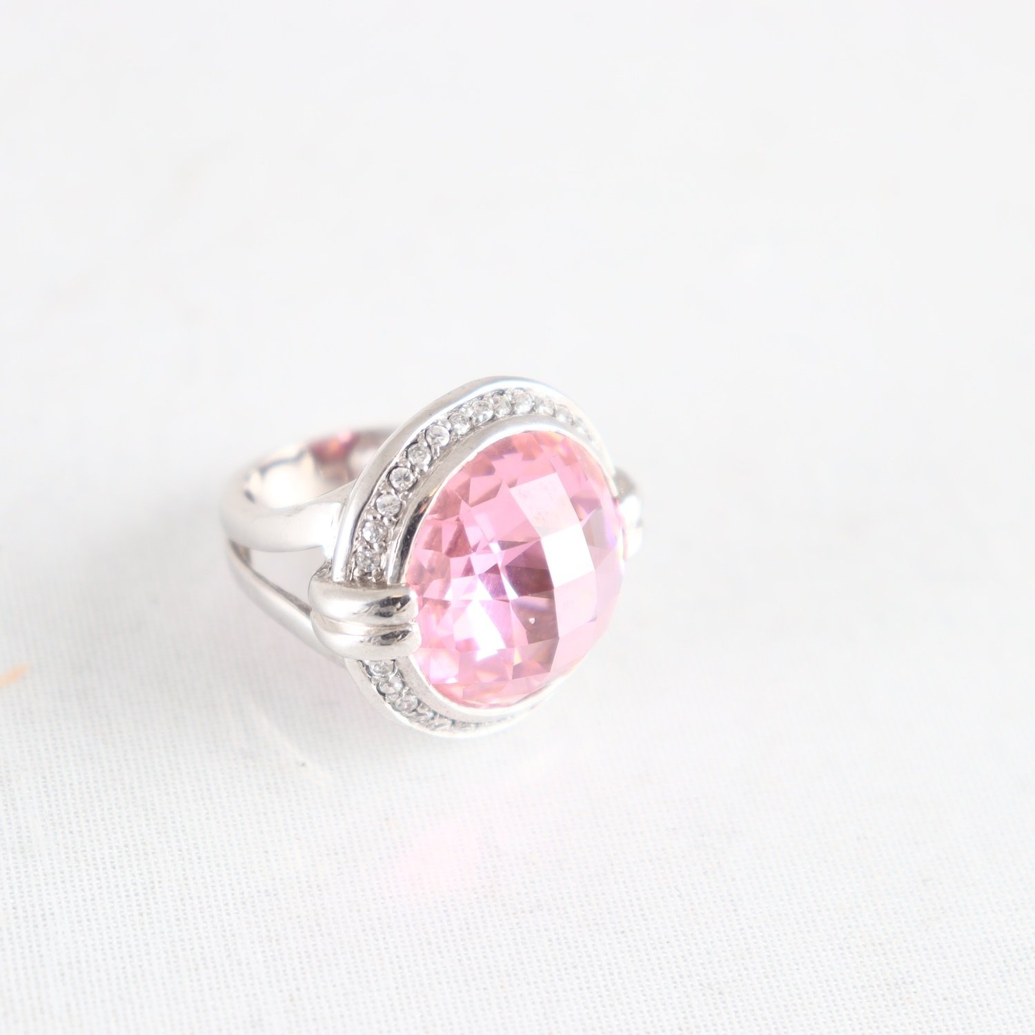Ring, silver 925, rosa och vita stenar