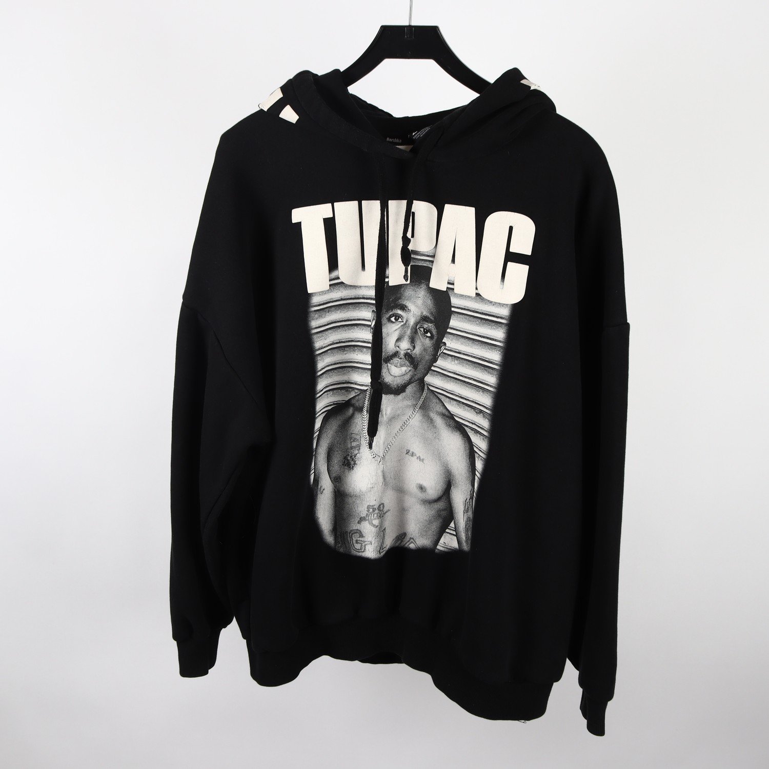Hoodie, Bershka, Tupac, svart, stl. M