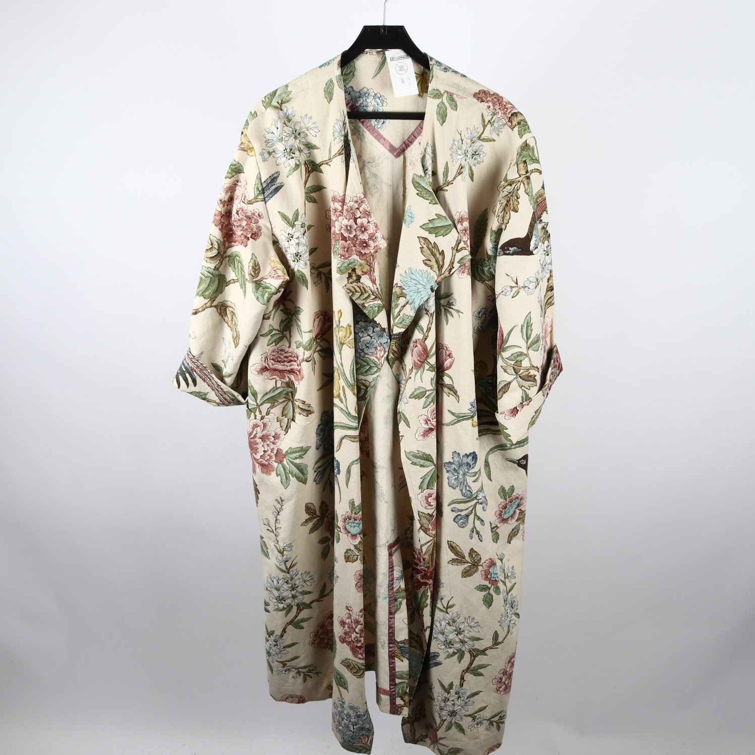 Kappa, Okänd, blommig, beige, lin, stl. ca. L/XL