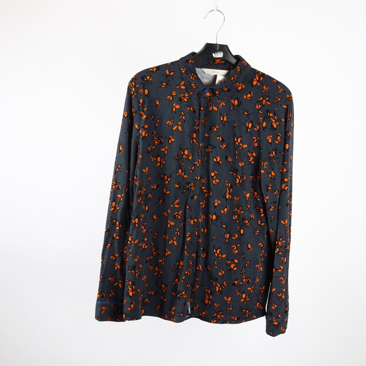 Blus, Numph, blå, orange, mönstrad, stl. 38