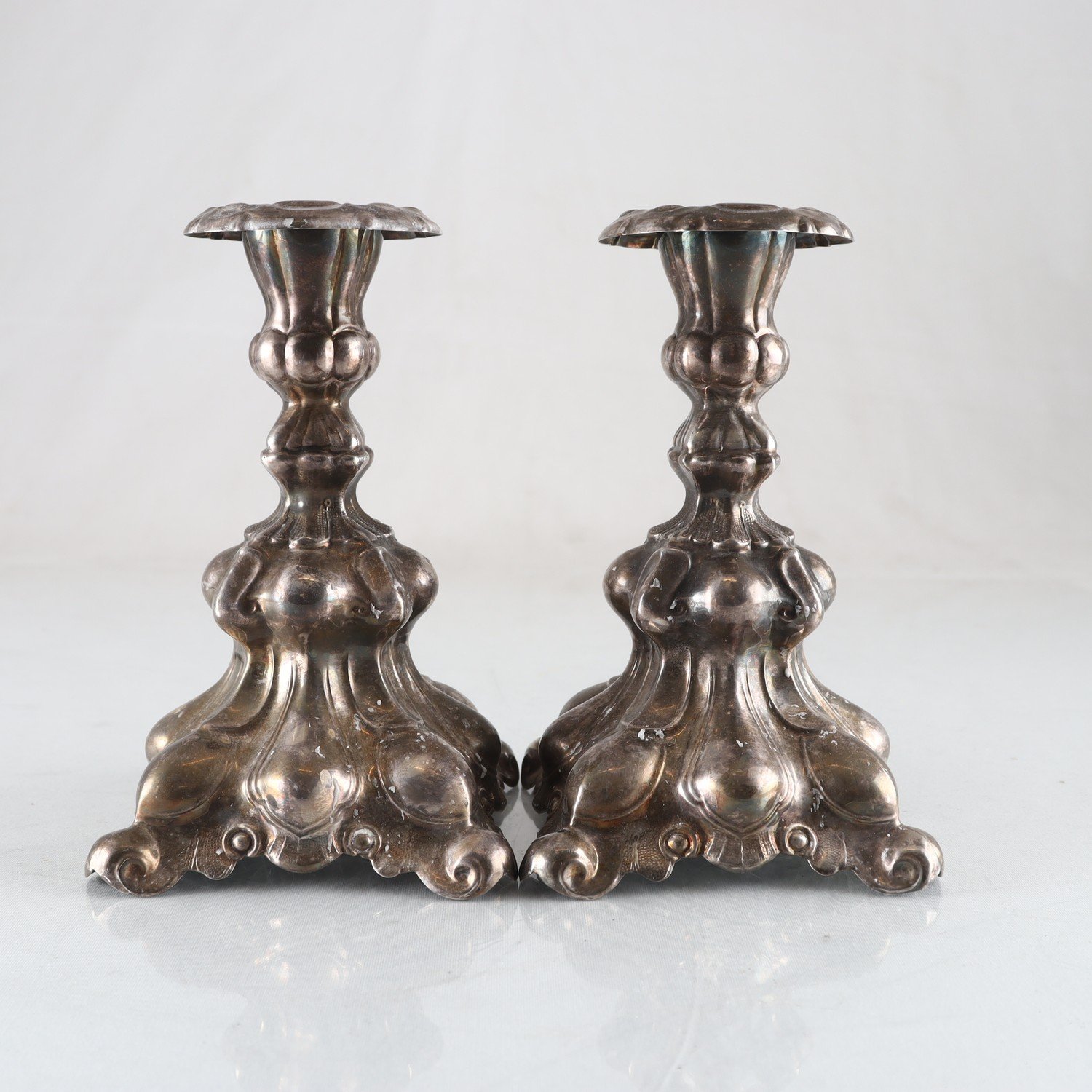 Paret ljusstakar, silver, rokoko-stil