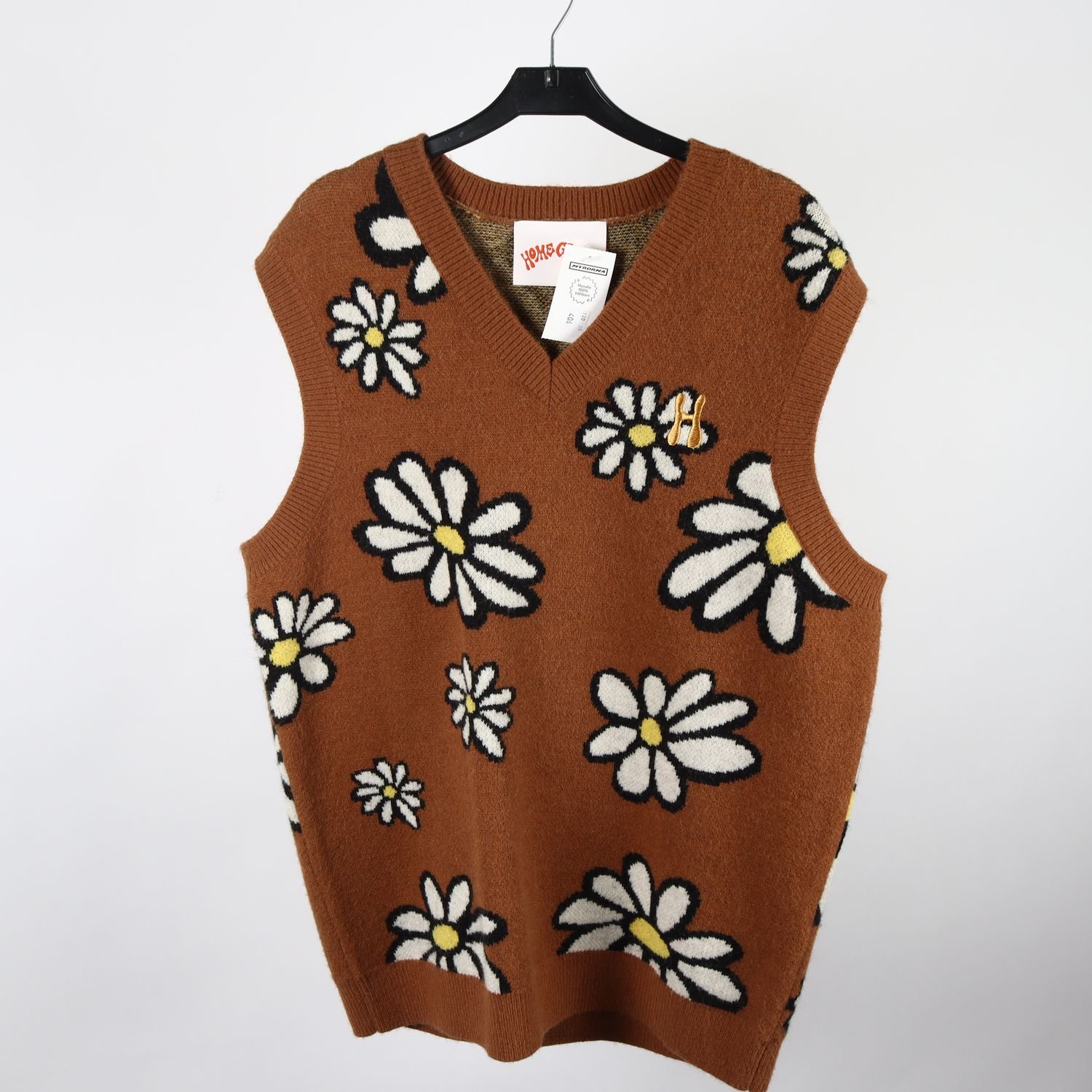 Väst, Home Grown, brun, blommig, oversize, stl. M