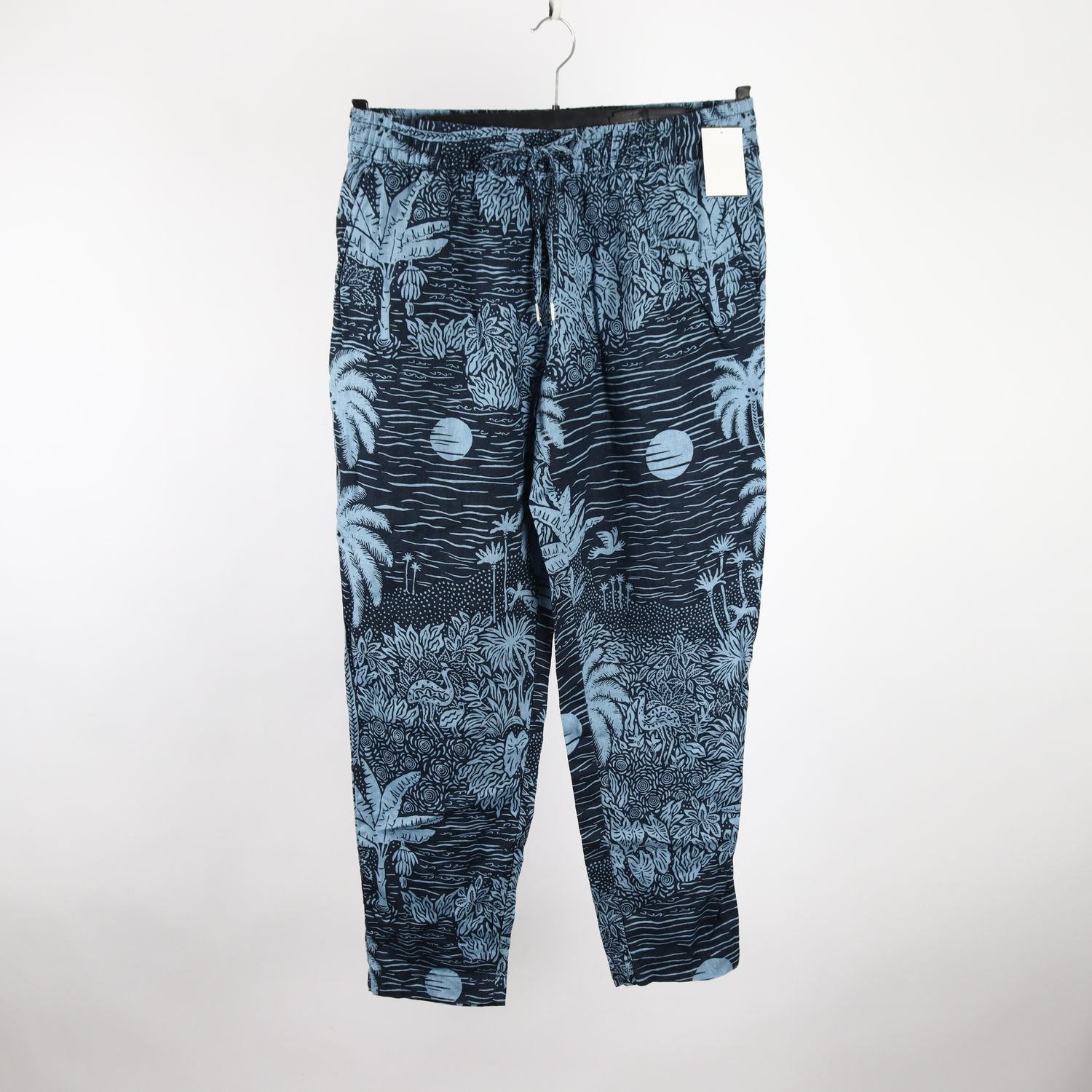 Byxor, Desmond & Dempsey x H&M blå, mönstrad, stl. 38