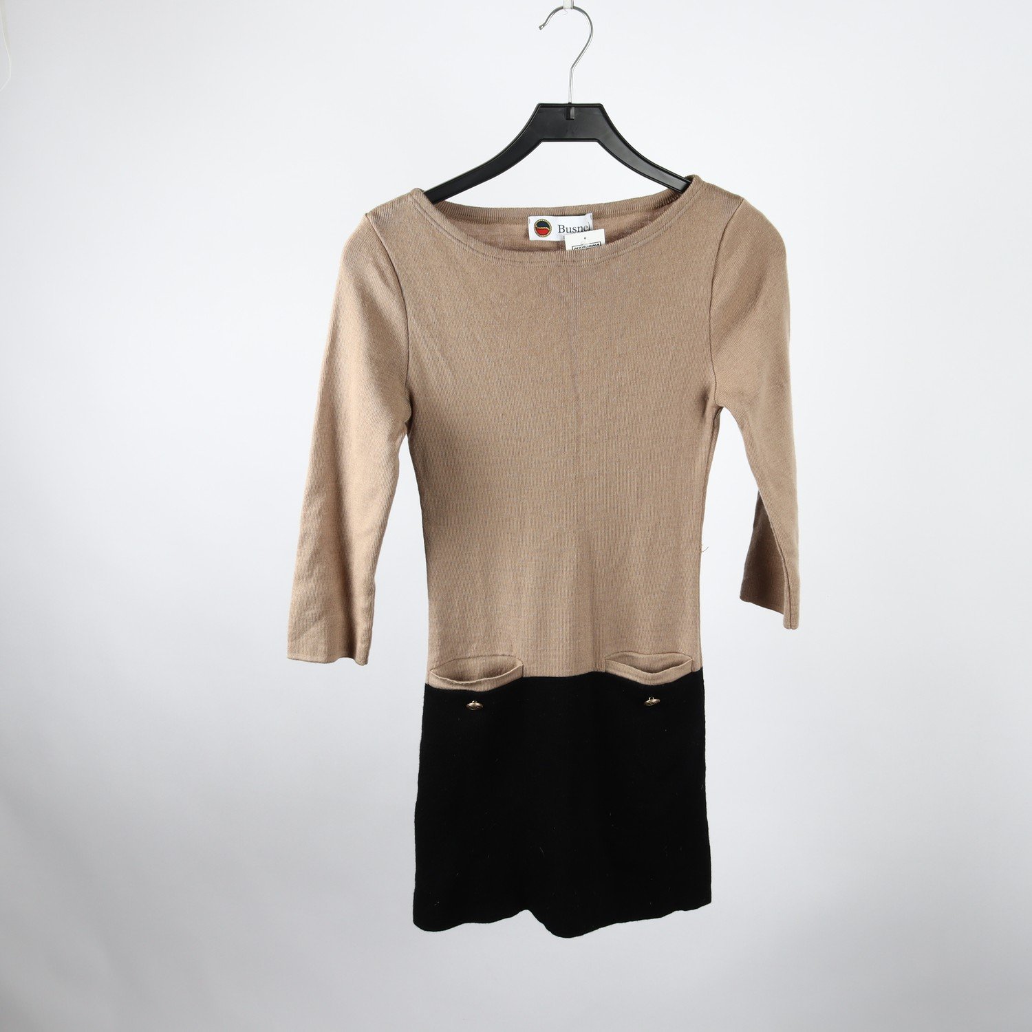 Klänning, Busnel, beige, svart, ull, stl. 38