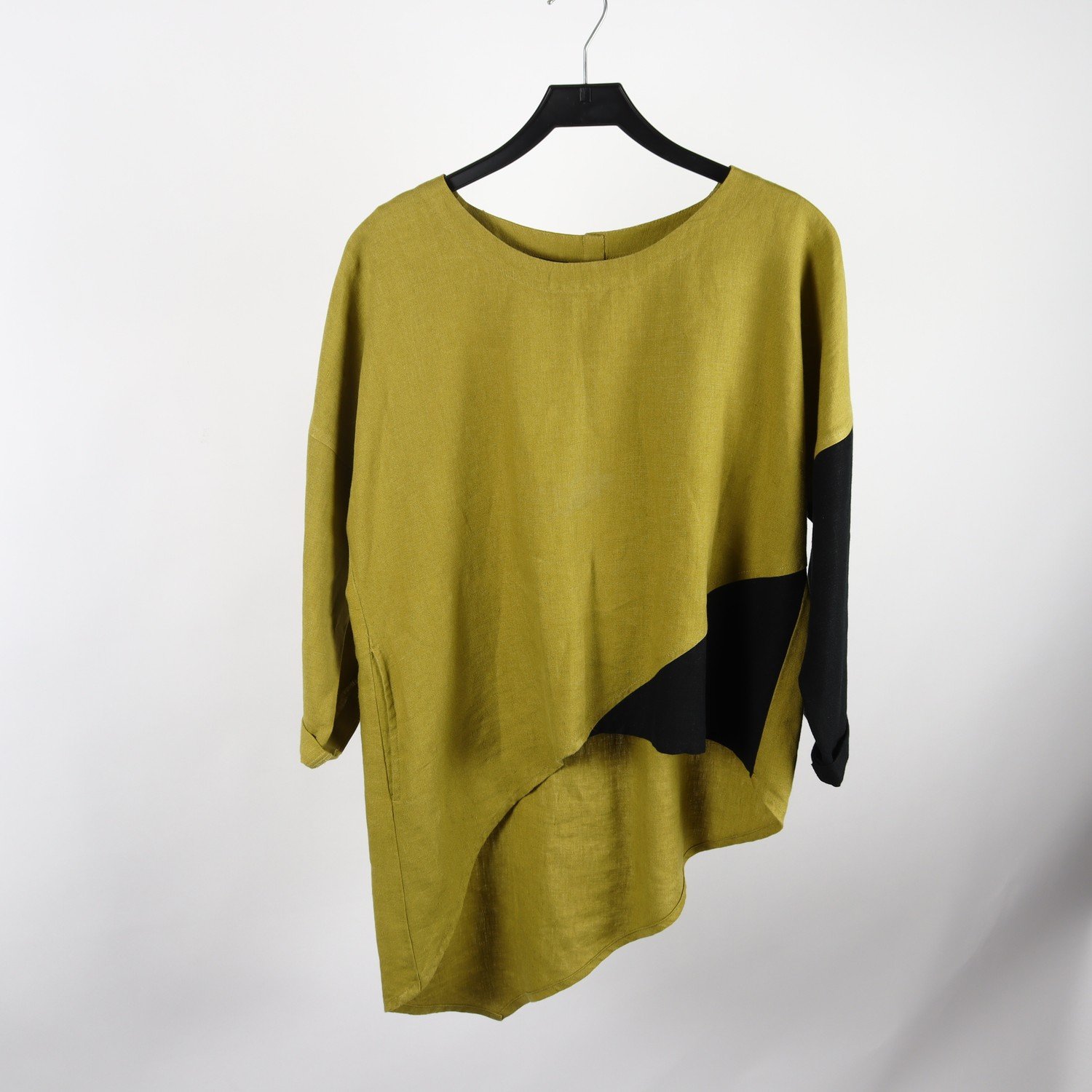 Blus, Olars Ulla, grön, svart, lin, stl. ca. L