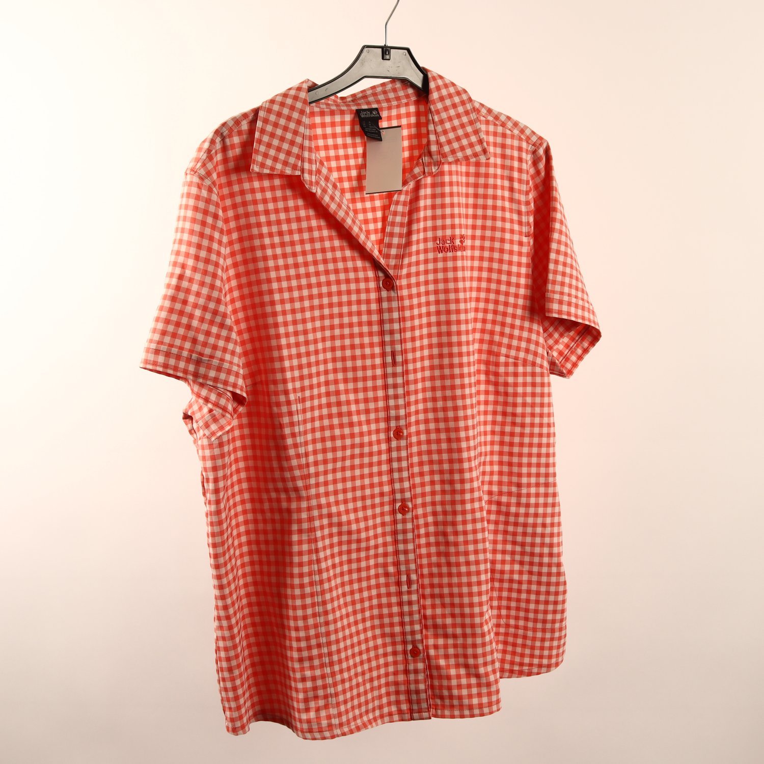 Blus, Jack Wolfskin, orane, vit, rutig, stl. XL