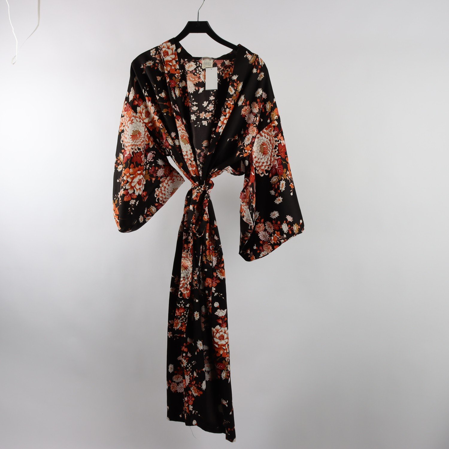 Kimono, Okänt Japan, svart, blommig, stl. One size
