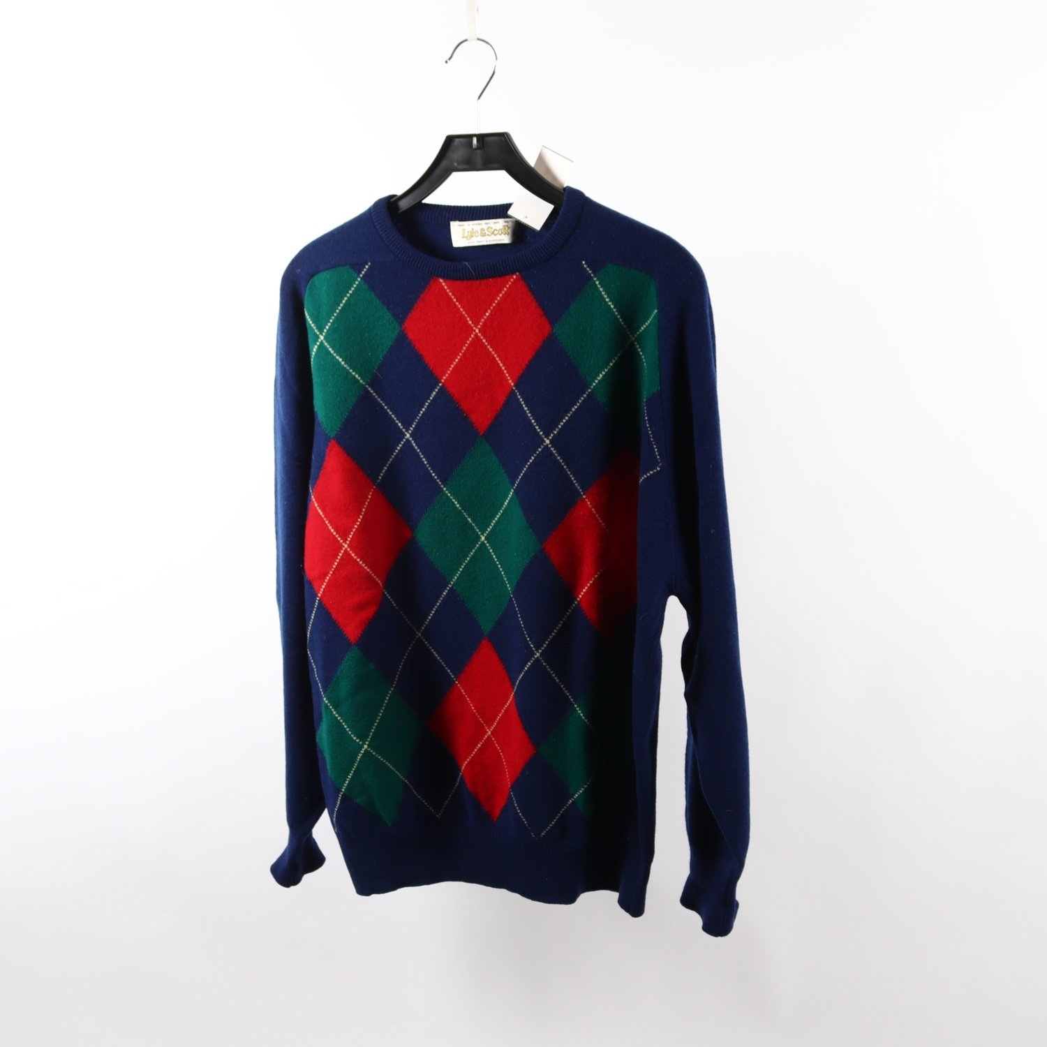 Tröja, Lyle & Scott, blå, grön, röd, lammull, stl. 46
