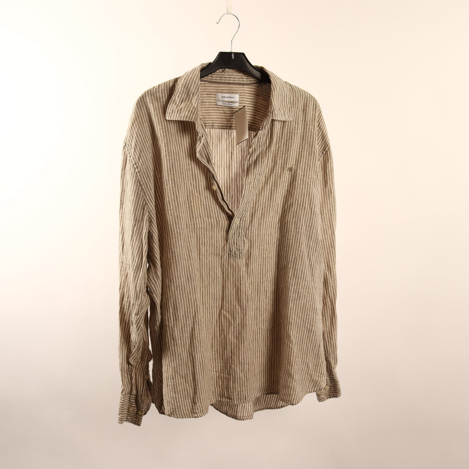 skjorta, Pedro del Hierro, beige, vit, lin, stl. XL