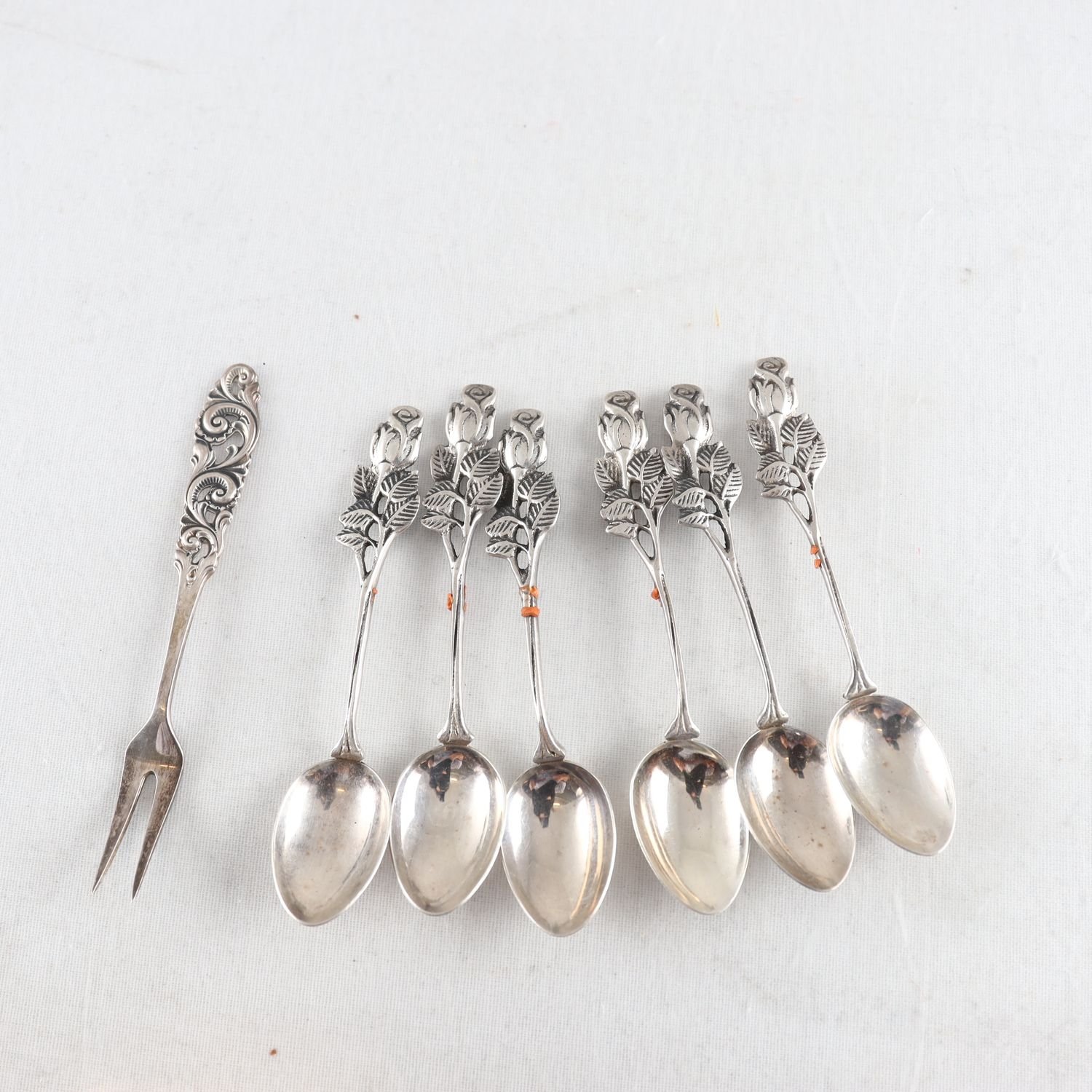 Skedar & gaffel, Silver, stämplad Kattfot S, 7 st