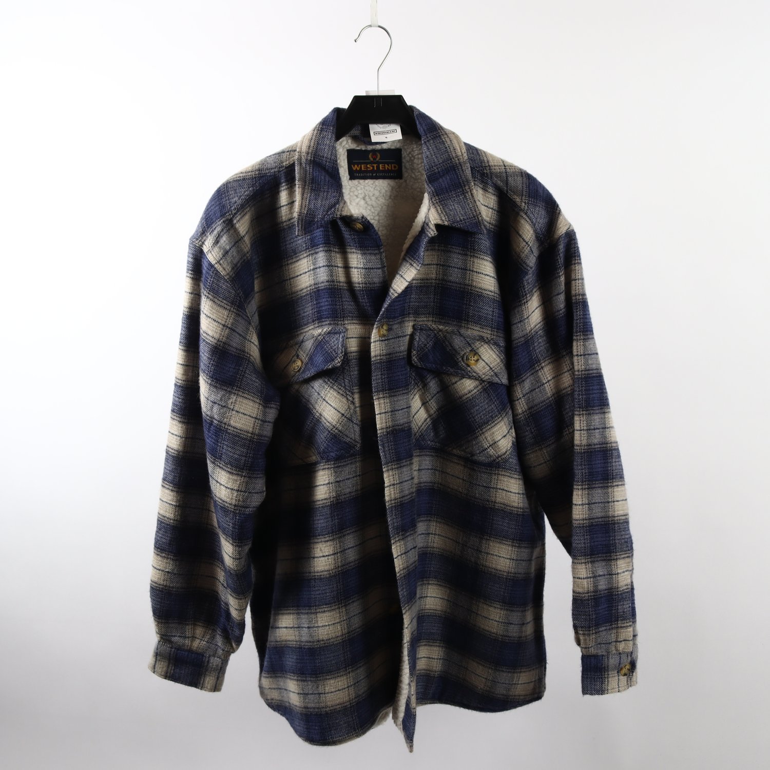 Skjortjacka, West End, blå, rutig, fodrad, pile, stl. XL