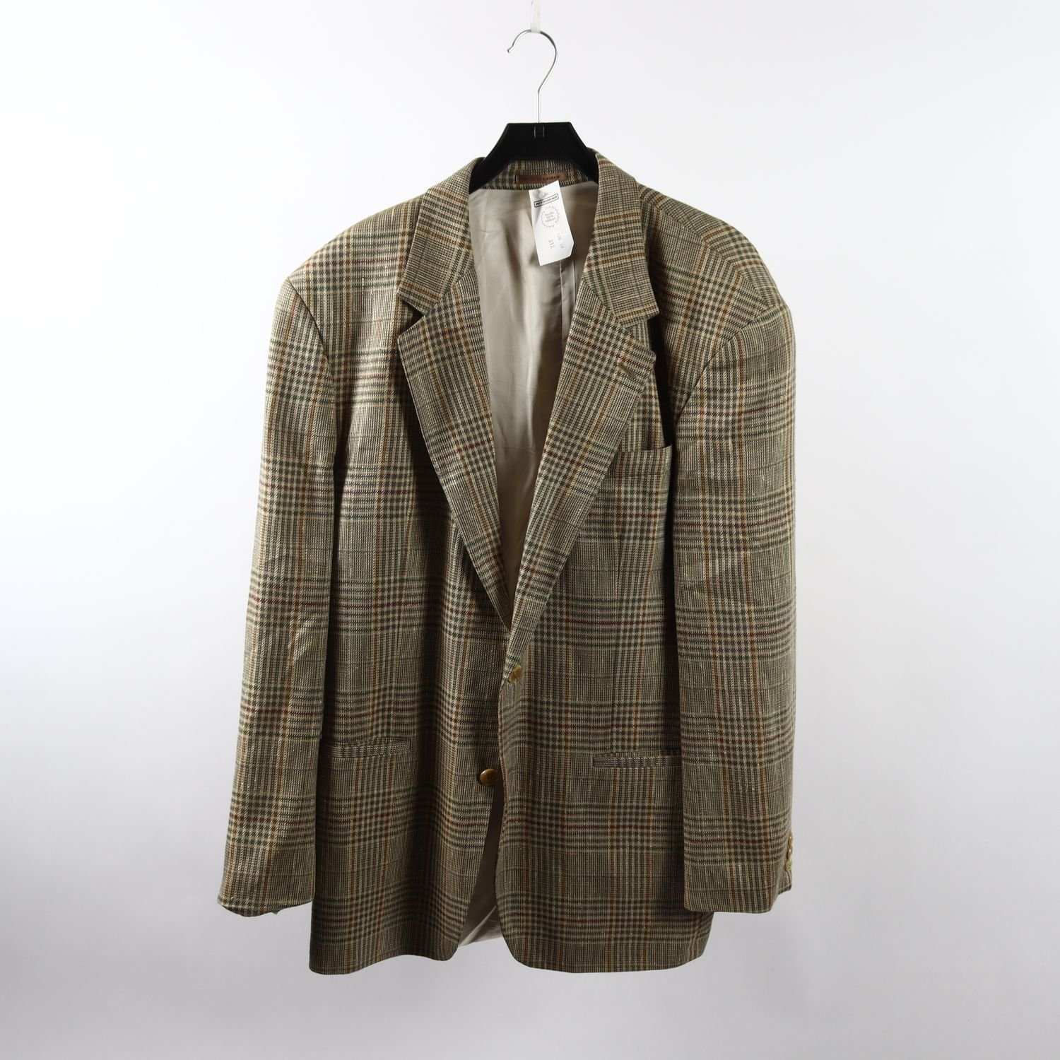 Kavaj, Oscar Jacobson x Saks, beige, rutig, ull, silke, stl. B154