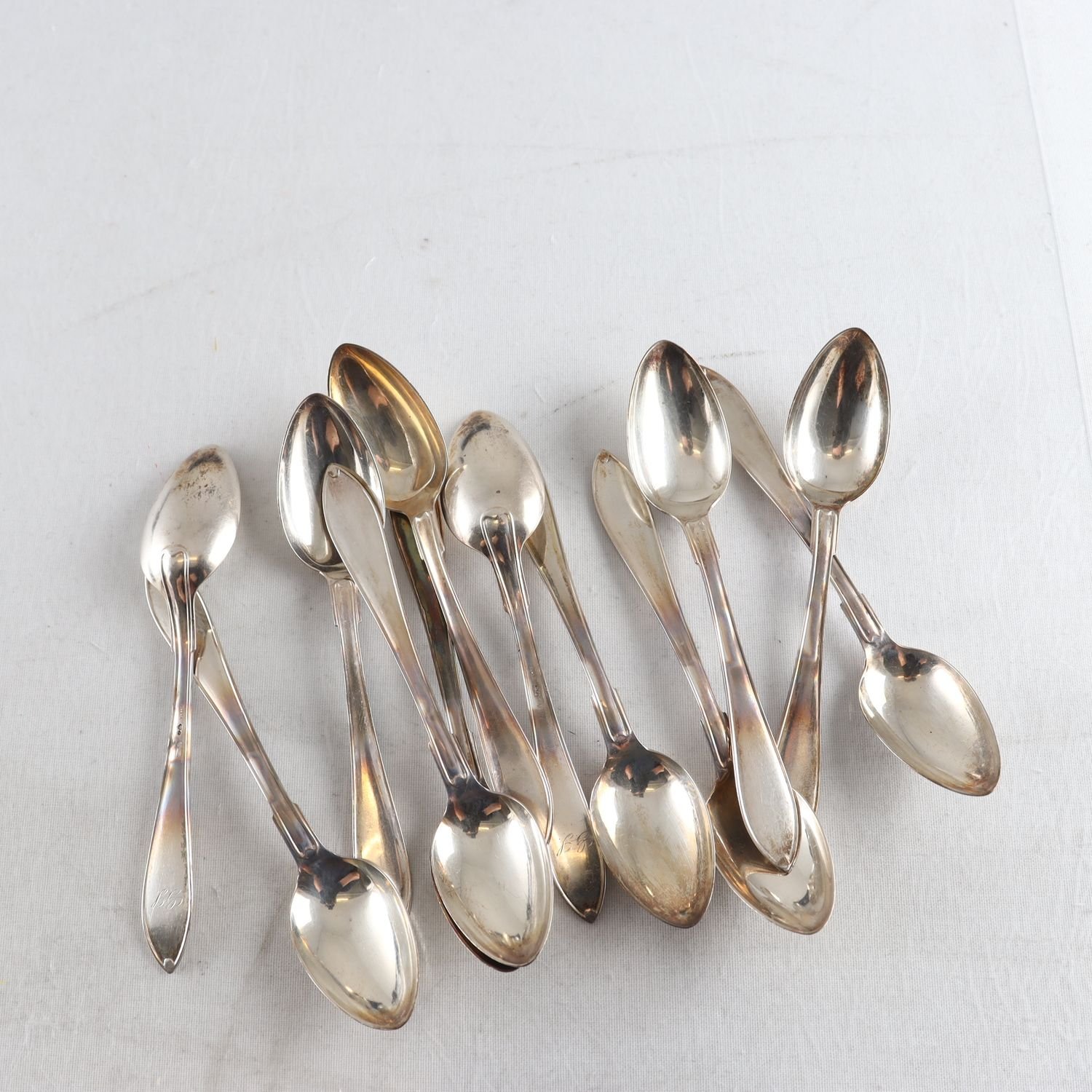 teskedar, Silver, GAB, stämplade kattfot S, 12 st