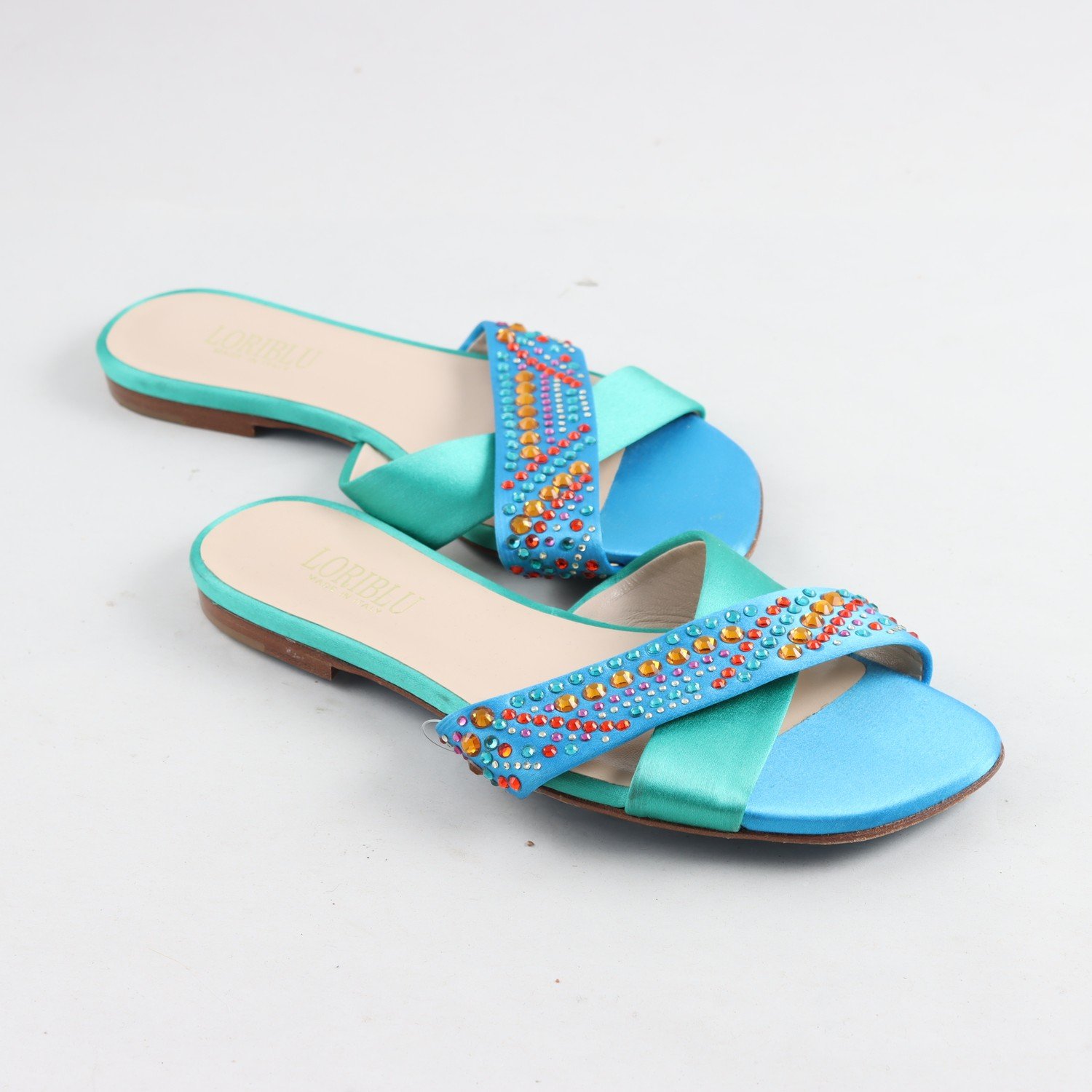 Sandaler, Loriblu. blå, grön. pärlor, stl. 37