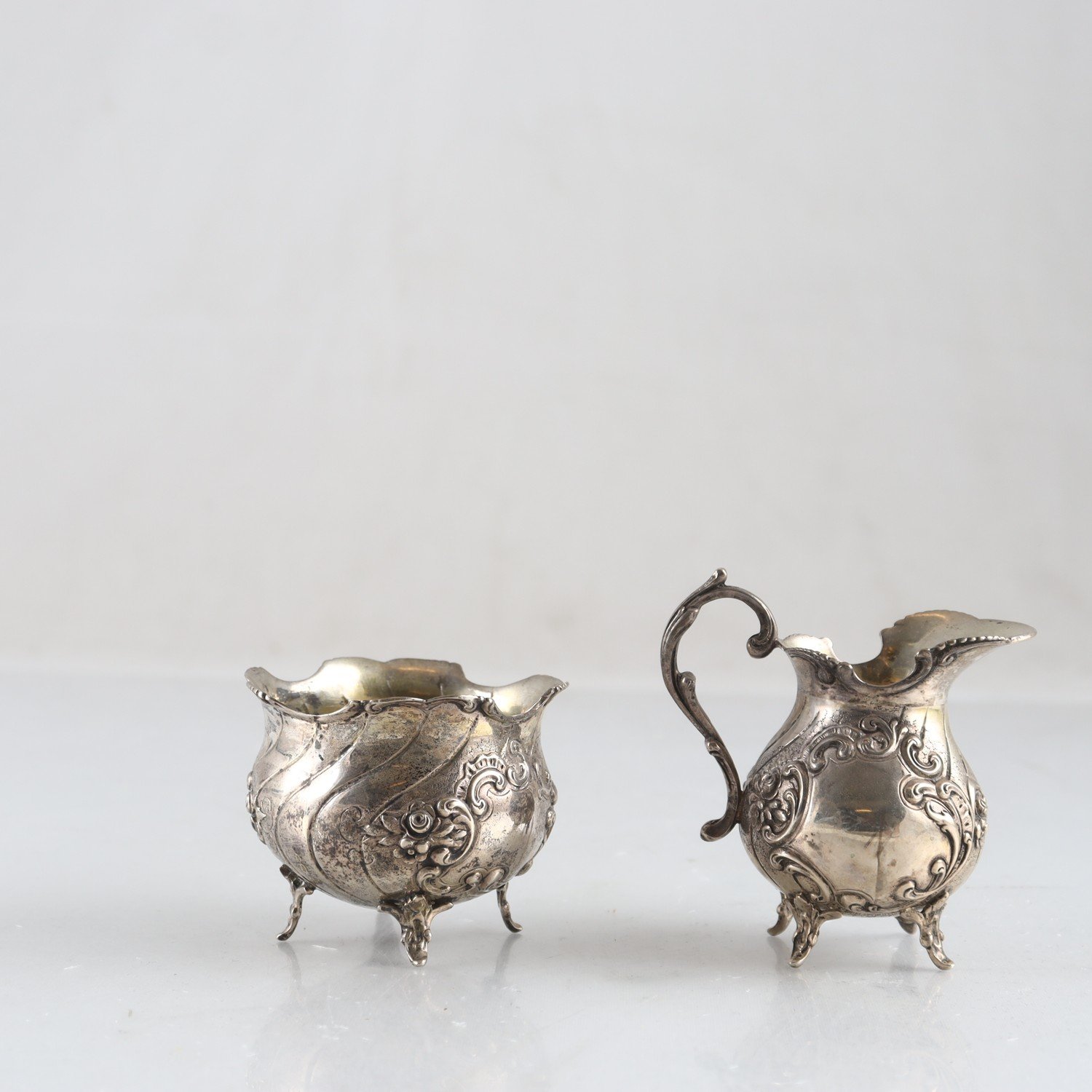 Gräddkanna, sockerskål, silver, 830, Mema, 2 st