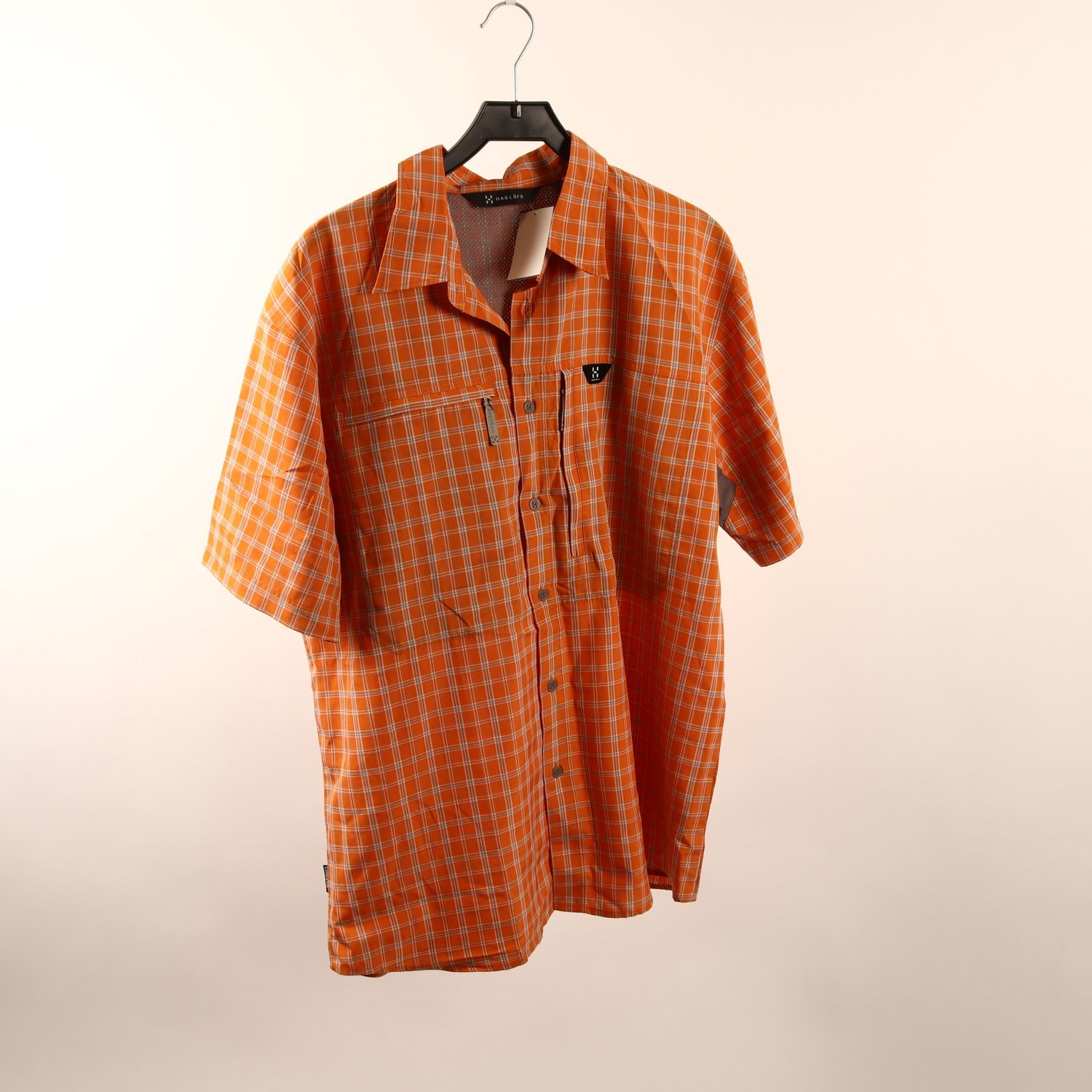 Skjorta, Haglöfs, orange, rutig, stl. ca. XXL