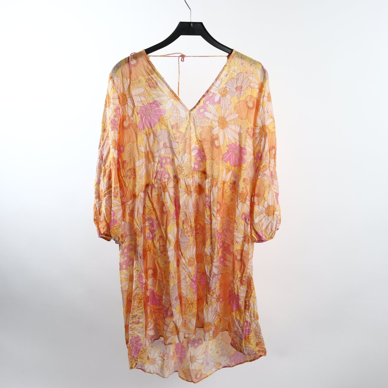 Klänning, H&M, blommig, gul, rosa, stl. XL
