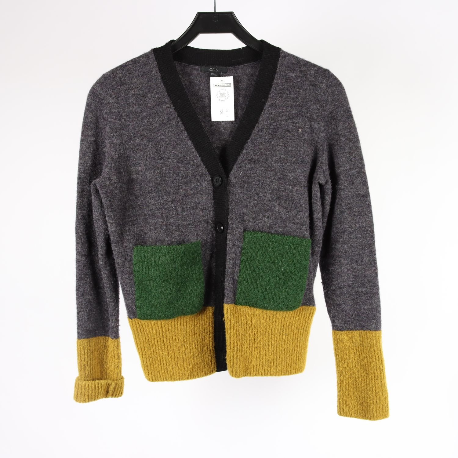 Kofta, COS, grå, grön, ull, mohair, stl. S