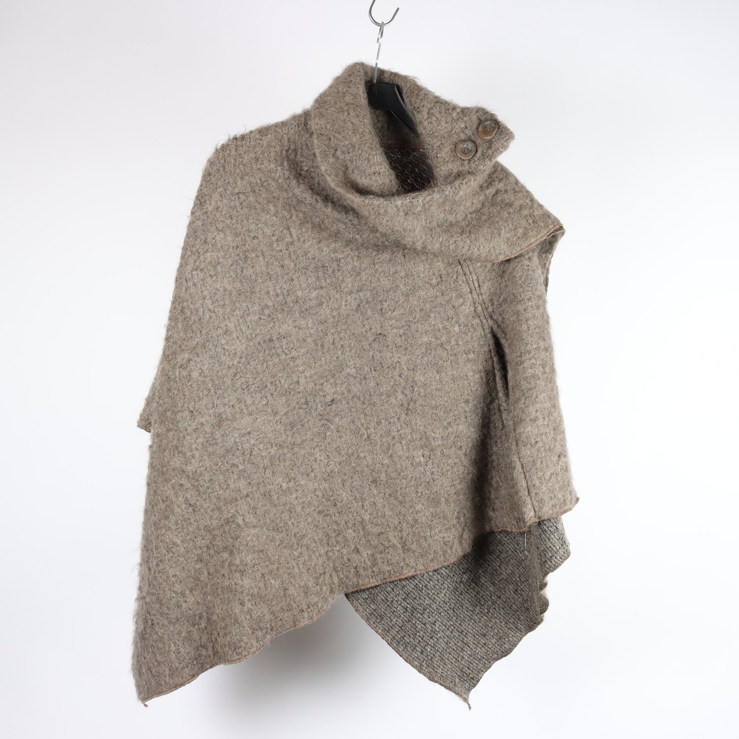Poncho, Okänd, grå, beige, ull, stl. one size