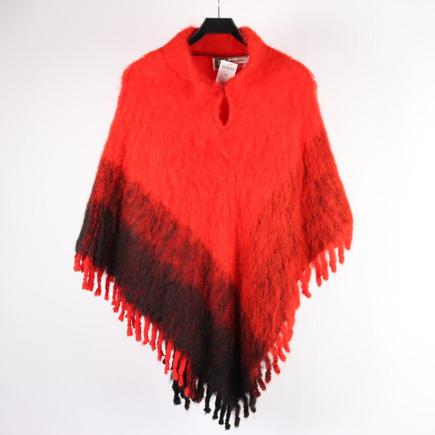 Poncho, Finn Rugs, Finland, röd, ull, mohir, stl. one size
