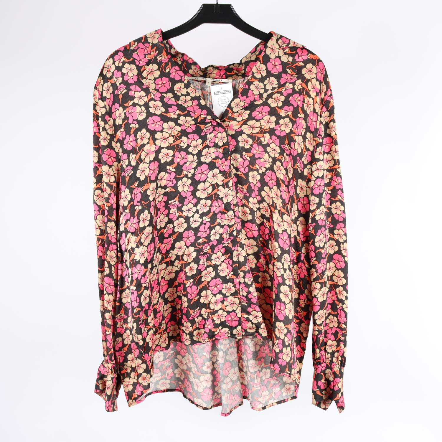 Blus, Second Female, mönstrad, rosa, beige, stl. L