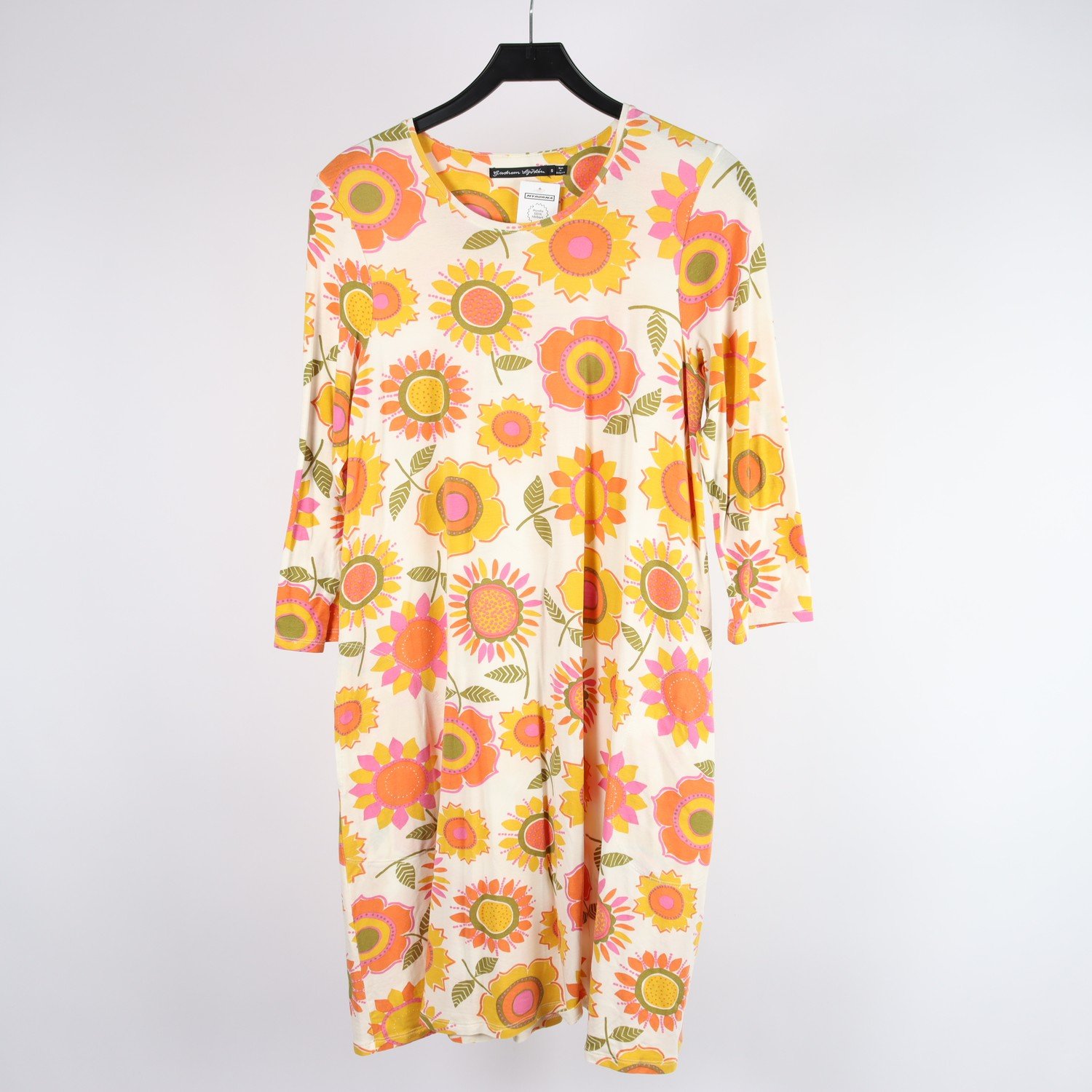 Klänning, Gudrun Sjödén, blommig, vit, rosa, orange, stl. S