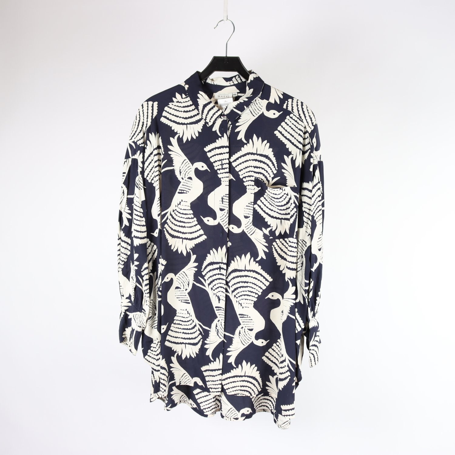 Blus, Masai, blå, vit, fåglar, stl. XXL