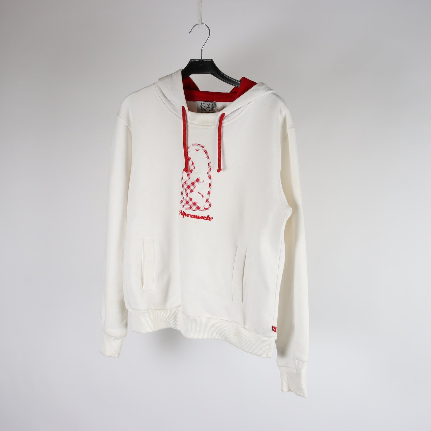Hoodie, Alprausch, vit, röd, stl. M