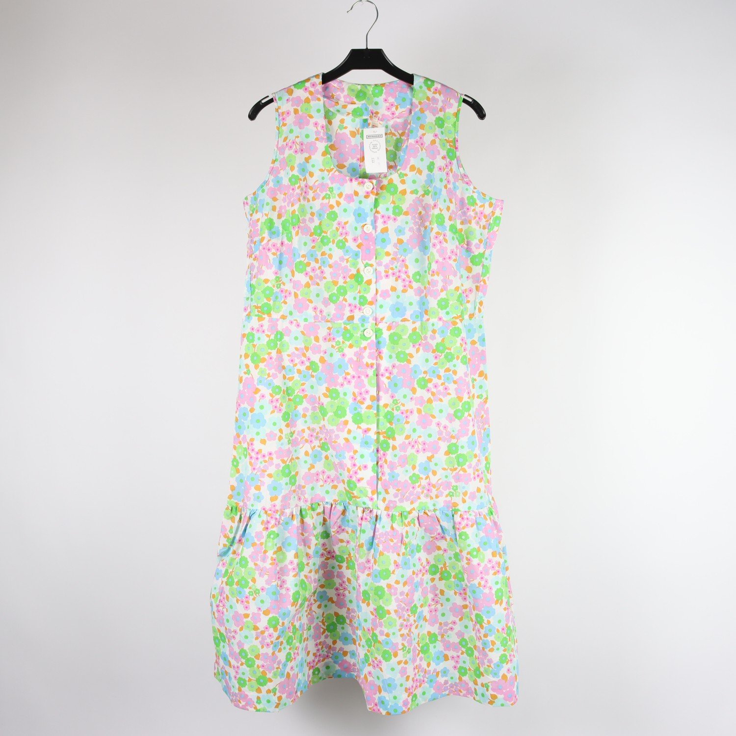 Klänning, Okänd, blommig, vit, rosa, grön, stl. 40
