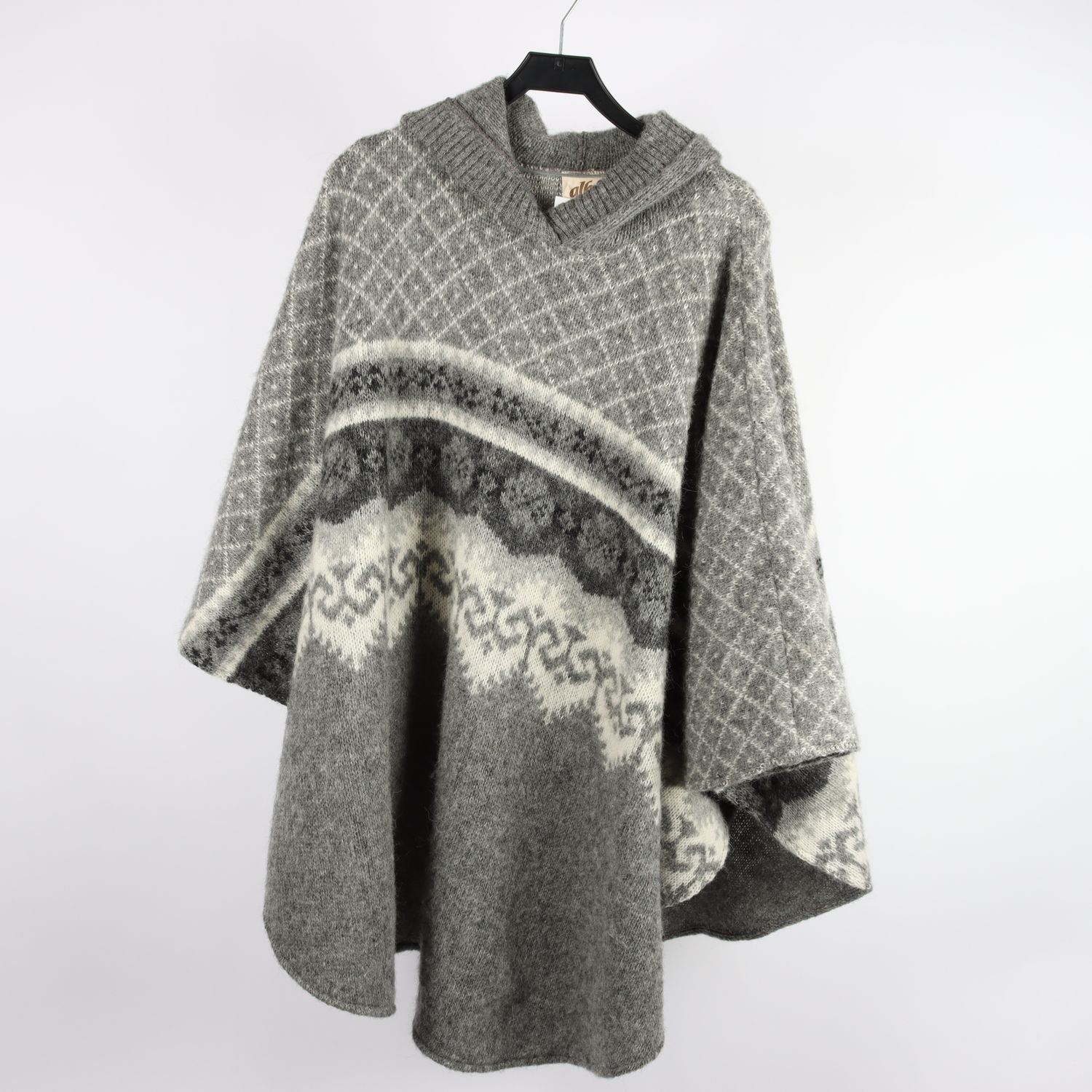 Poncho, Alb Collection, Island, grå, vit, ull, stl. one size