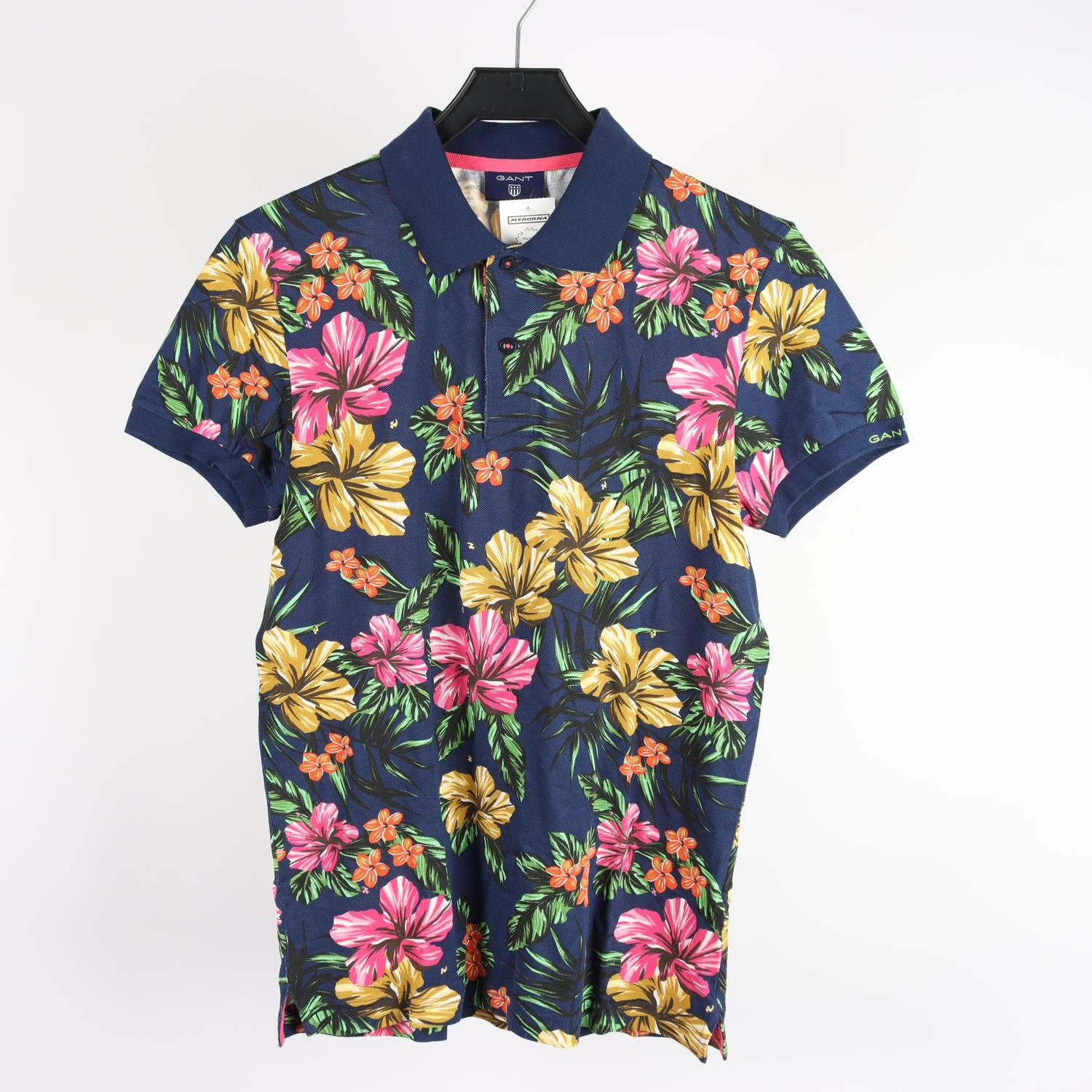 Piké, Gant, blommig, blå, stl. S