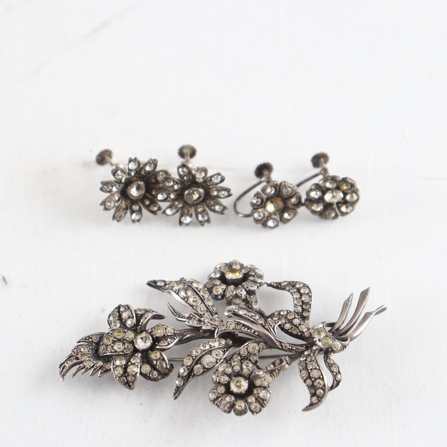 Brosch, Örhängen, Silver, Stenar, Brv: 38,4 g