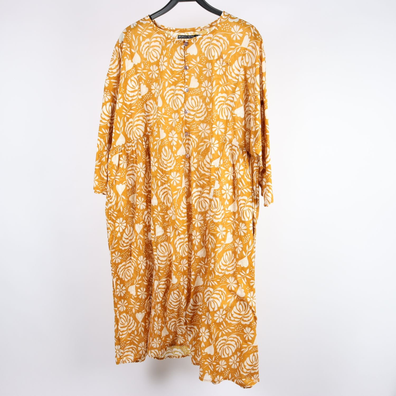 Klänning, Gudrun Sjödén, vit, senapsgul, stl. XXL