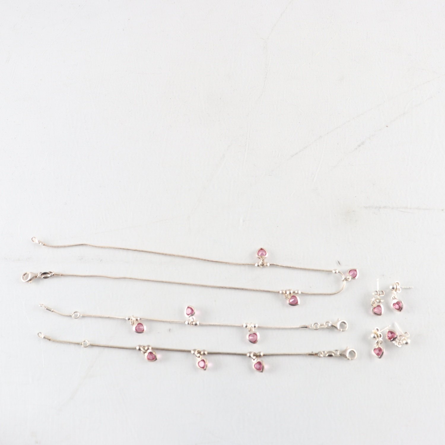 Silverset, Halsband, Armband, Örhängen, Glas, Brv: 16 g