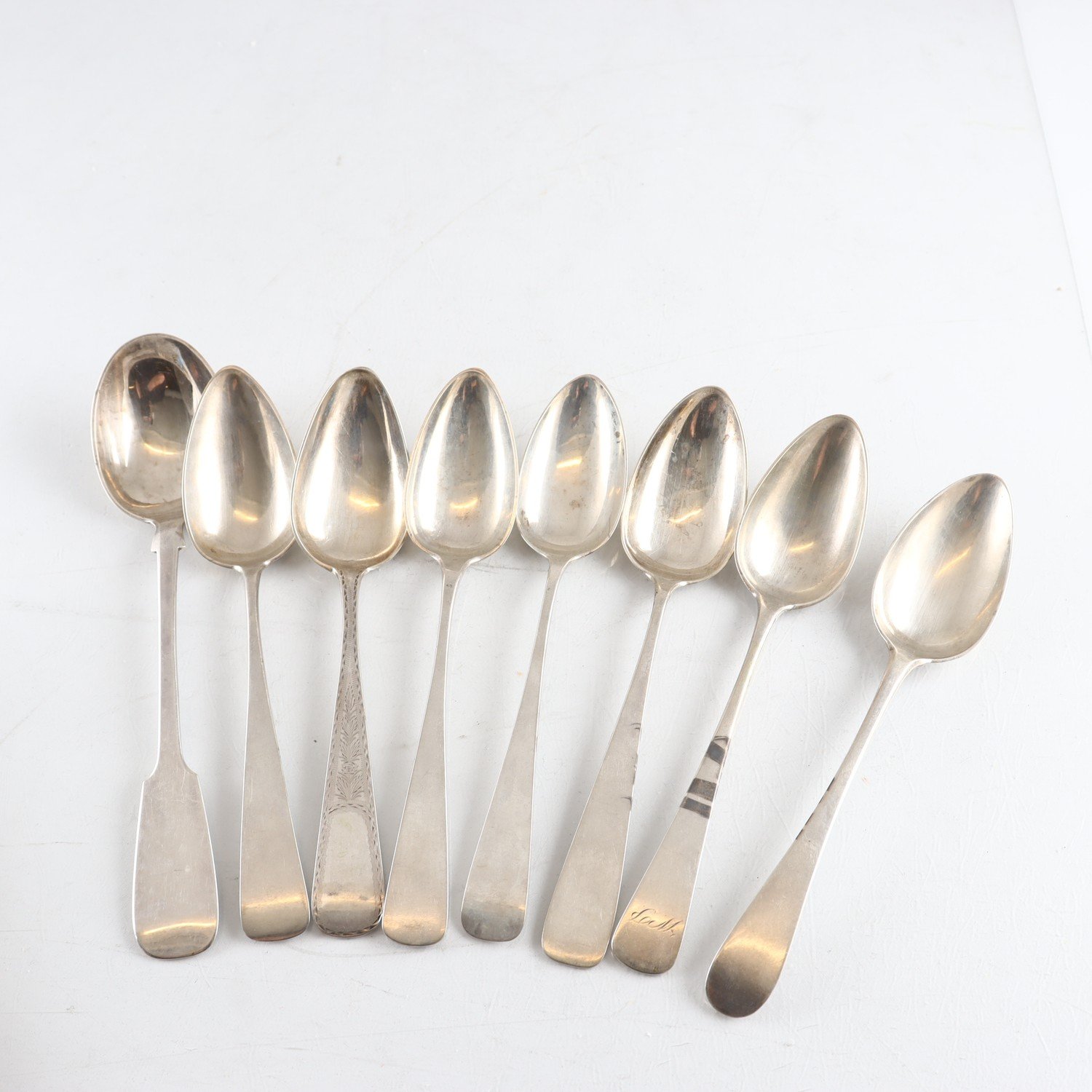 Skedar, silver, 1800-tal, Danmark, 8 st