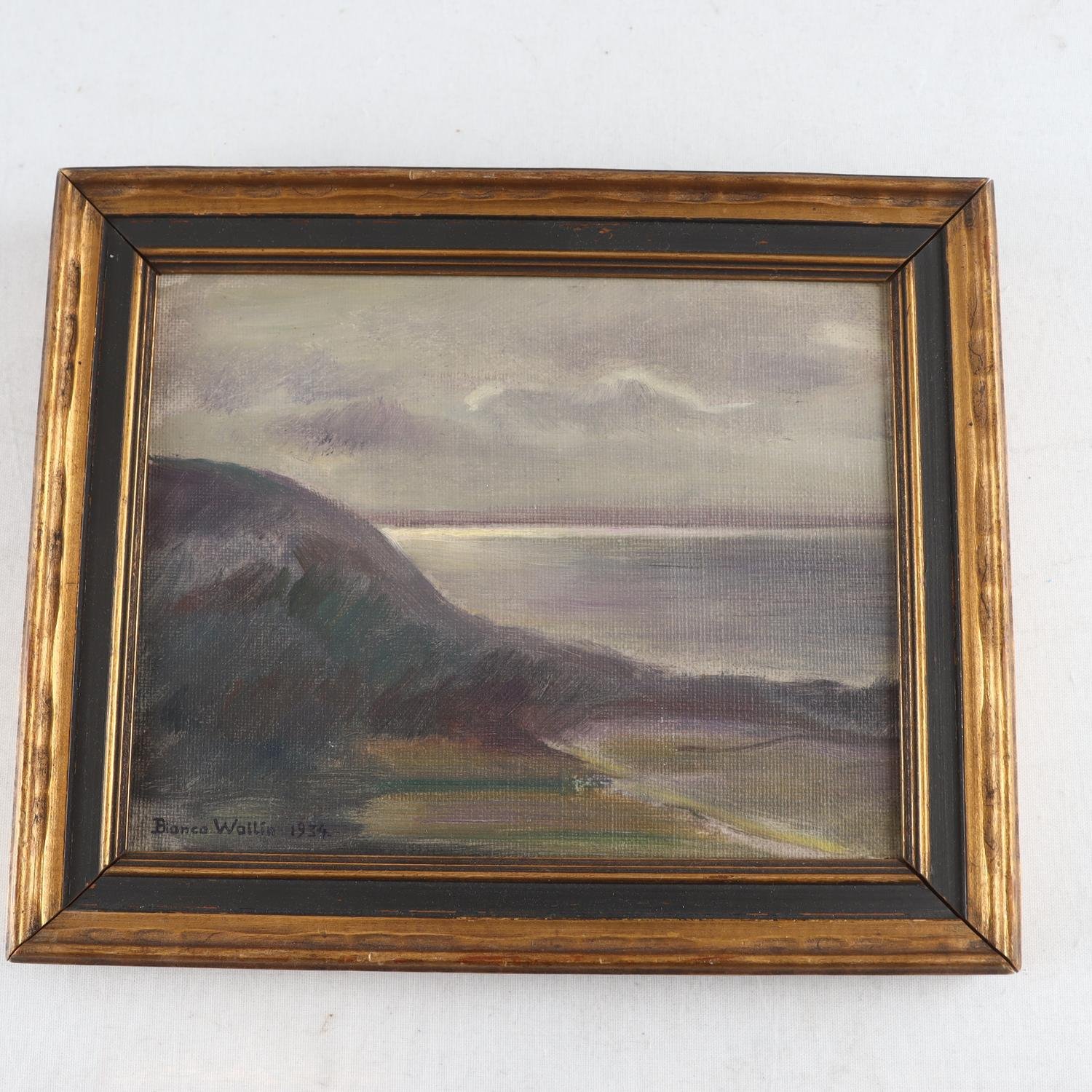 Oljemålning, ”Solnedgång vid Vättern”, Bianca Wallin, (1909-2006) 1934